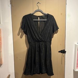 Short sleeve black party dress with sparkle detailing
